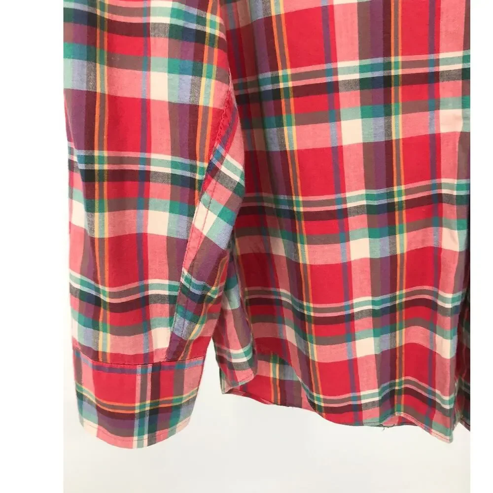 J. Crew Summer Plaid Button Down Shirt Mens M Long Sleeve Cotton